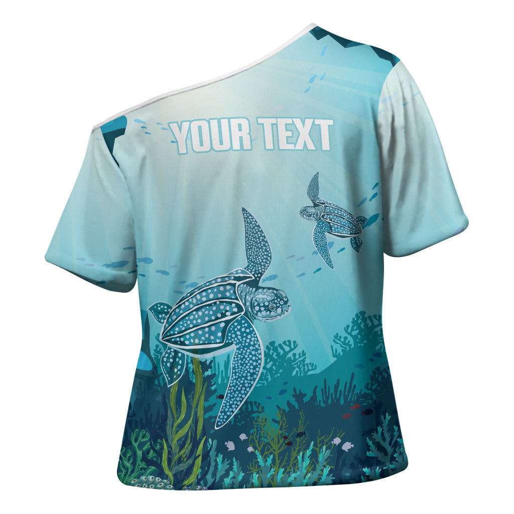 Personalized Dominica Freediving Cross Shoulder Shirt Leatherback Sea Turtle Ocean Style
