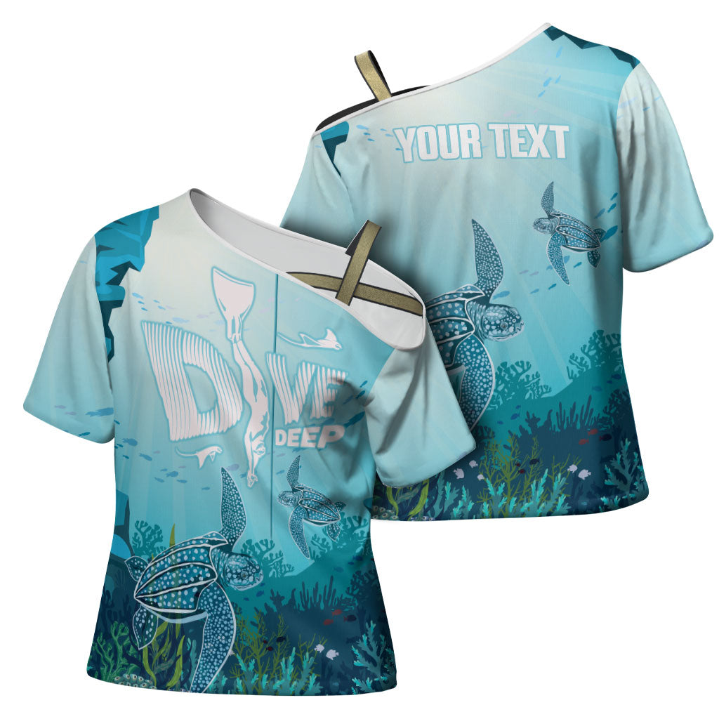 Personalized Dominica Freediving Cross Shoulder Shirt Leatherback Sea Turtle Ocean Style