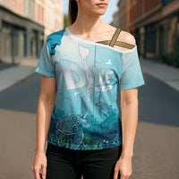 Personalized Dominica Freediving Cross Shoulder Shirt Leatherback Sea Turtle Ocean Style