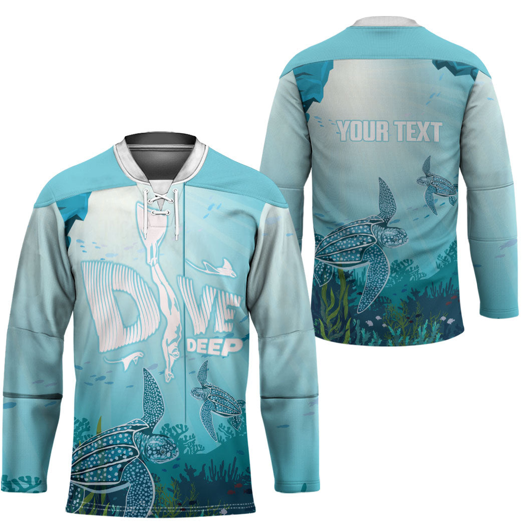 Personalized Dominica Freediving Hockey Jersey Leatherback Sea Turtle Ocean Style