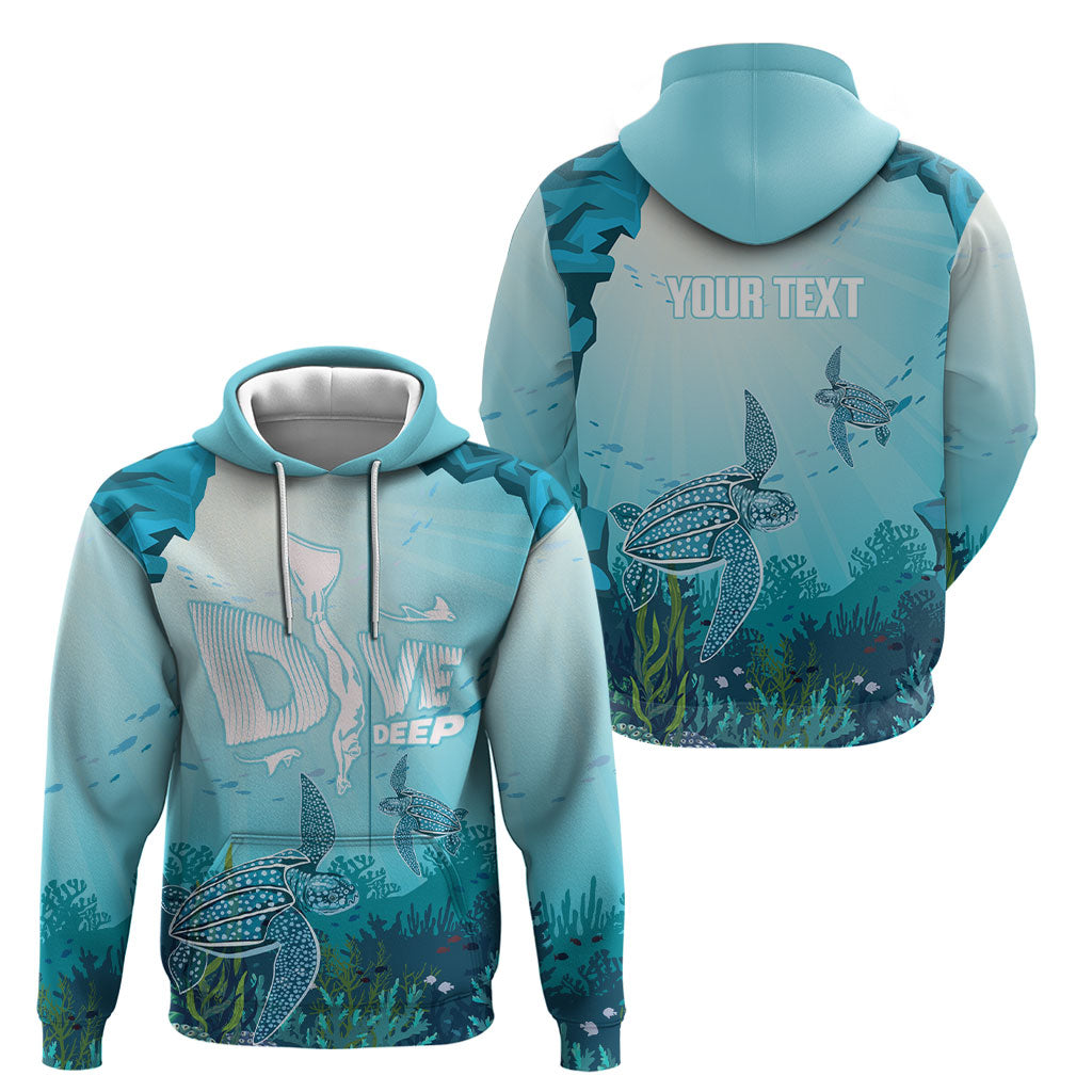 Personalized Dominica Freediving Hoodie Leatherback Sea Turtle Ocean Style