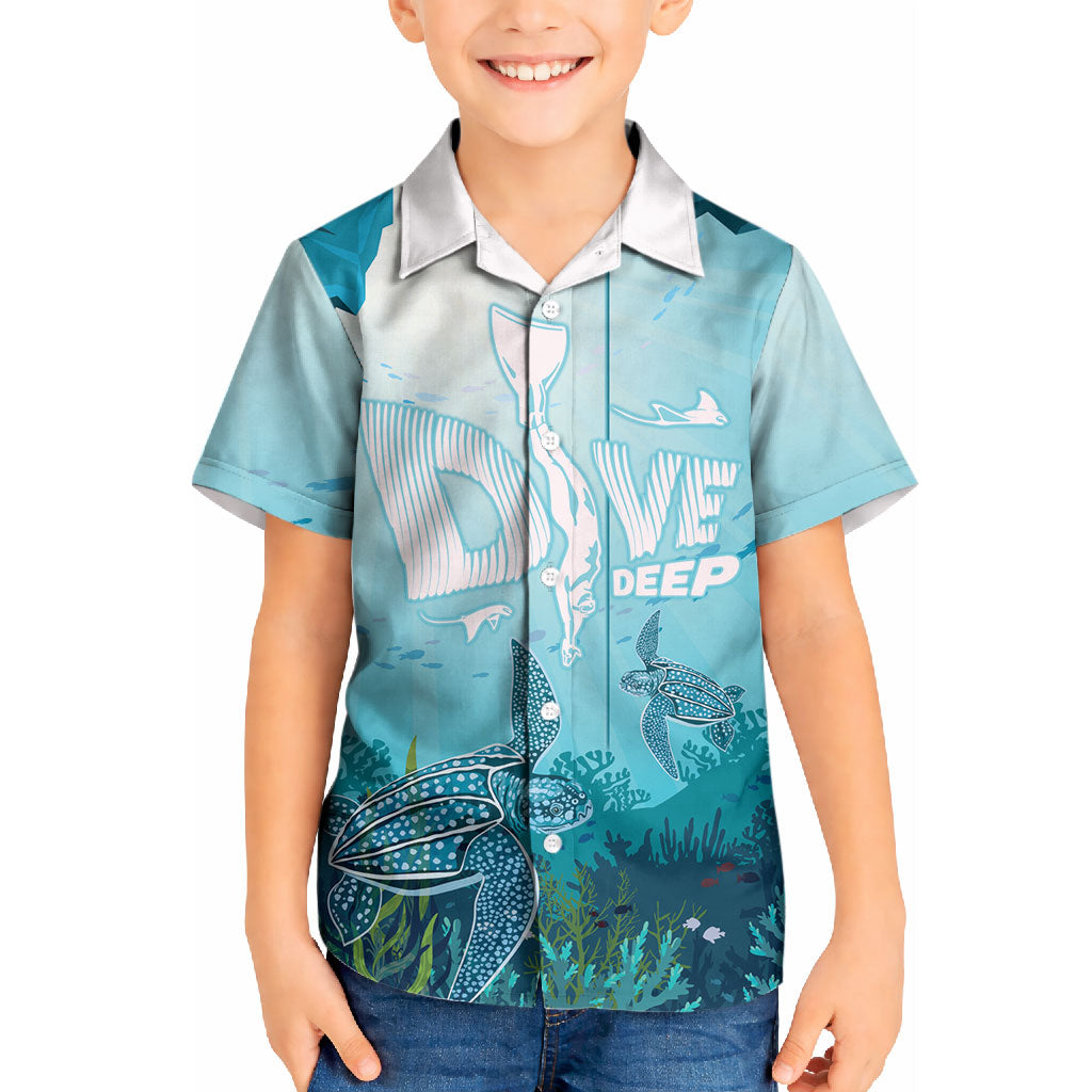 Personalized Dominica Freediving Kid Hawaiian Shirt Leatherback Sea Turtle Ocean Style