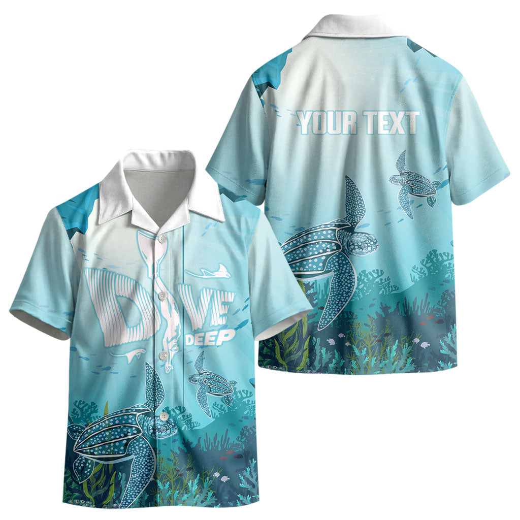 Personalized Dominica Freediving Kid Hawaiian Shirt Leatherback Sea Turtle Ocean Style