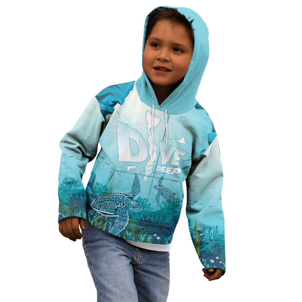 Personalized Dominica Freediving Kid Hoodie Leatherback Sea Turtle Ocean Style