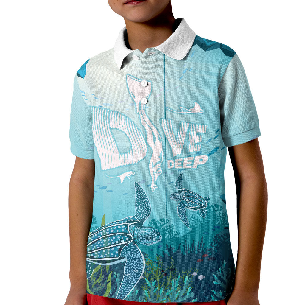 Personalized Dominica Freediving Kid Polo Shirt Leatherback Sea Turtle Ocean Style