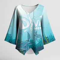 Personalized Dominica Freediving Kimono Sleeve Blouse Leatherback Sea Turtle Ocean Style