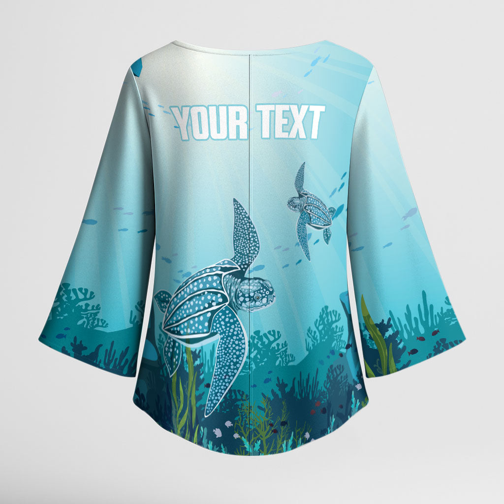 Personalized Dominica Freediving Kimono Sleeve Blouse Leatherback Sea Turtle Ocean Style