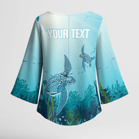 Personalized Dominica Freediving Kimono Sleeve Blouse Leatherback Sea Turtle Ocean Style