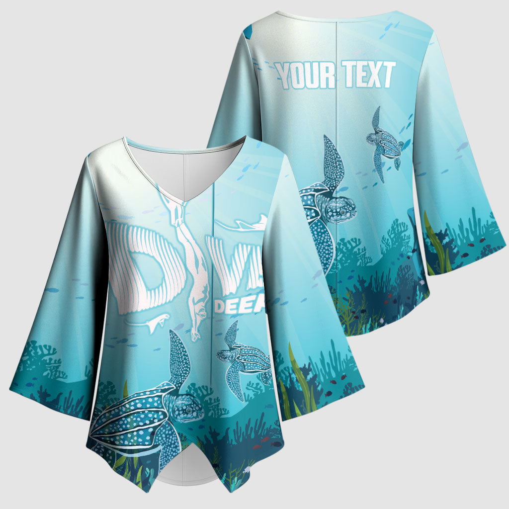 Personalized Dominica Freediving Kimono Sleeve Blouse Leatherback Sea Turtle Ocean Style