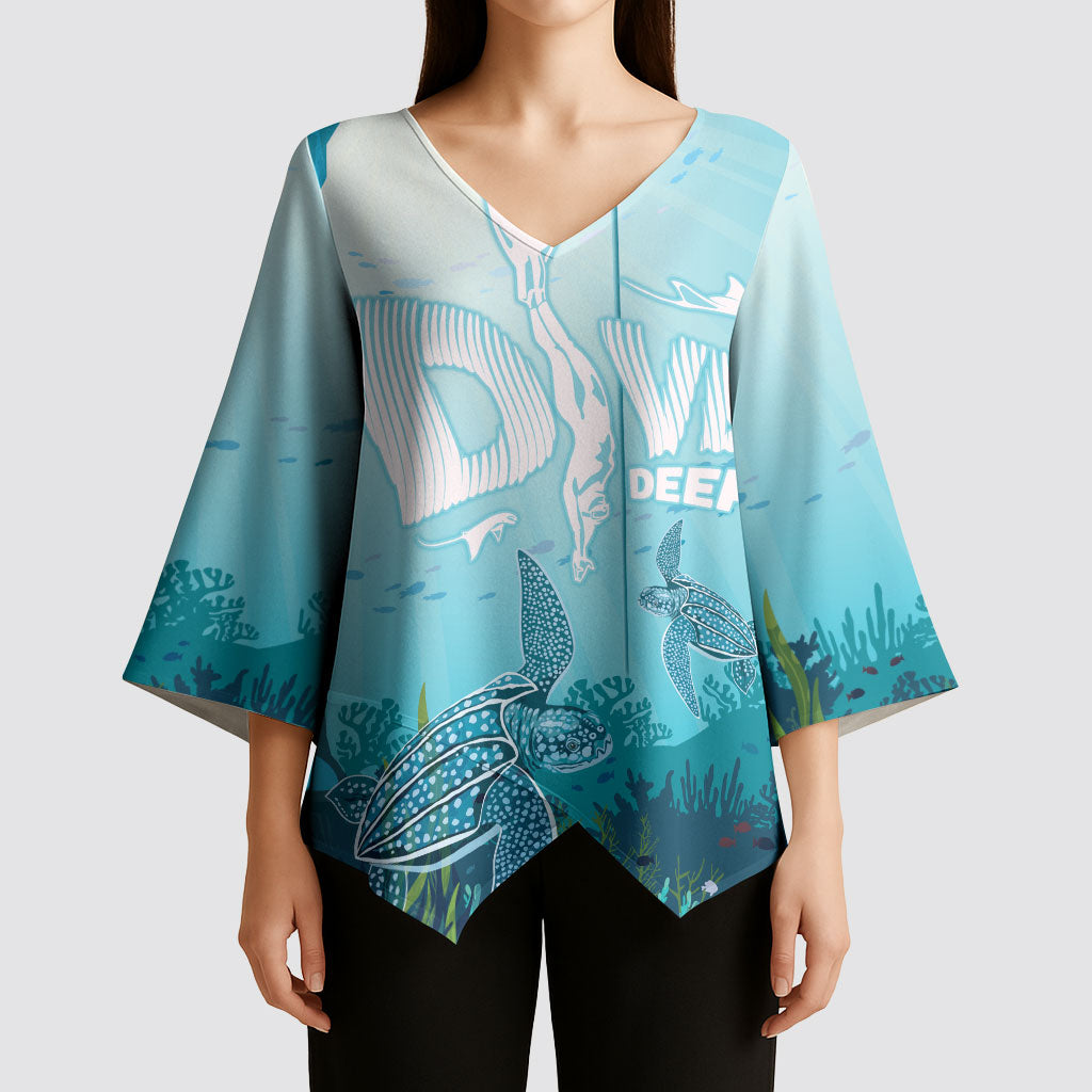 Personalized Dominica Freediving Kimono Sleeve Blouse Leatherback Sea Turtle Ocean Style