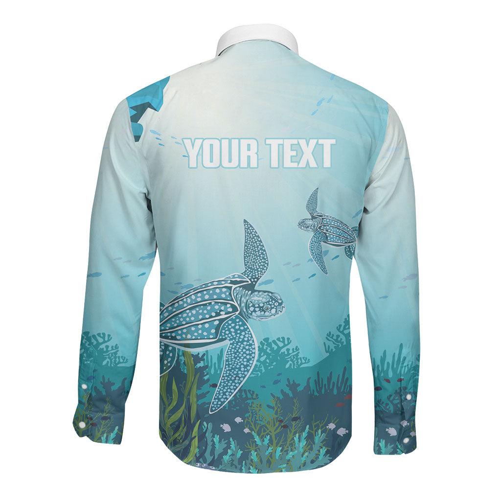 Personalized Dominica Freediving Long Sleeve Button Shirt Leatherback Sea Turtle Ocean Style