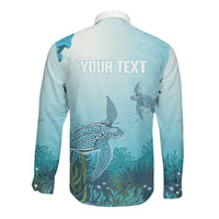 Personalized Dominica Freediving Long Sleeve Button Shirt Leatherback Sea Turtle Ocean Style