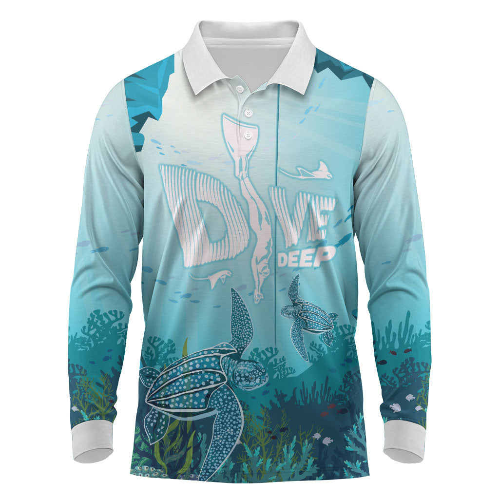 Personalized Dominica Freediving Long Sleeve Polo Shirt Leatherback Sea Turtle Ocean Style