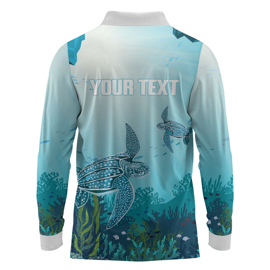 Personalized Dominica Freediving Long Sleeve Polo Shirt Leatherback Sea Turtle Ocean Style