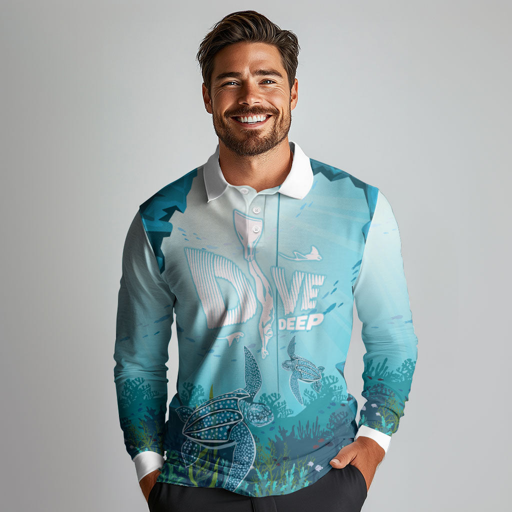 Personalized Dominica Freediving Long Sleeve Polo Shirt Leatherback Sea Turtle Ocean Style