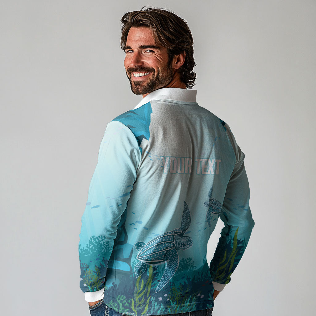 Personalized Dominica Freediving Long Sleeve Polo Shirt Leatherback Sea Turtle Ocean Style
