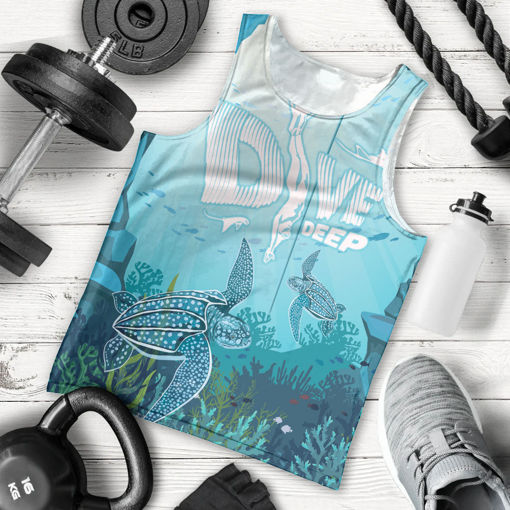 Personalized Dominica Freediving Men Tank Top Leatherback Sea Turtle Ocean Style