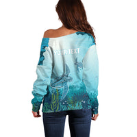 Personalized Dominica Freediving Off Shoulder Sweater Leatherback Sea Turtle Ocean Style