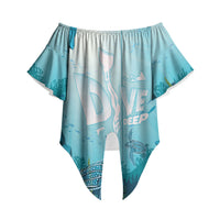 Personalized Dominica Freediving Off Shoulder Wrap Waist Top Leatherback Sea Turtle Ocean Style