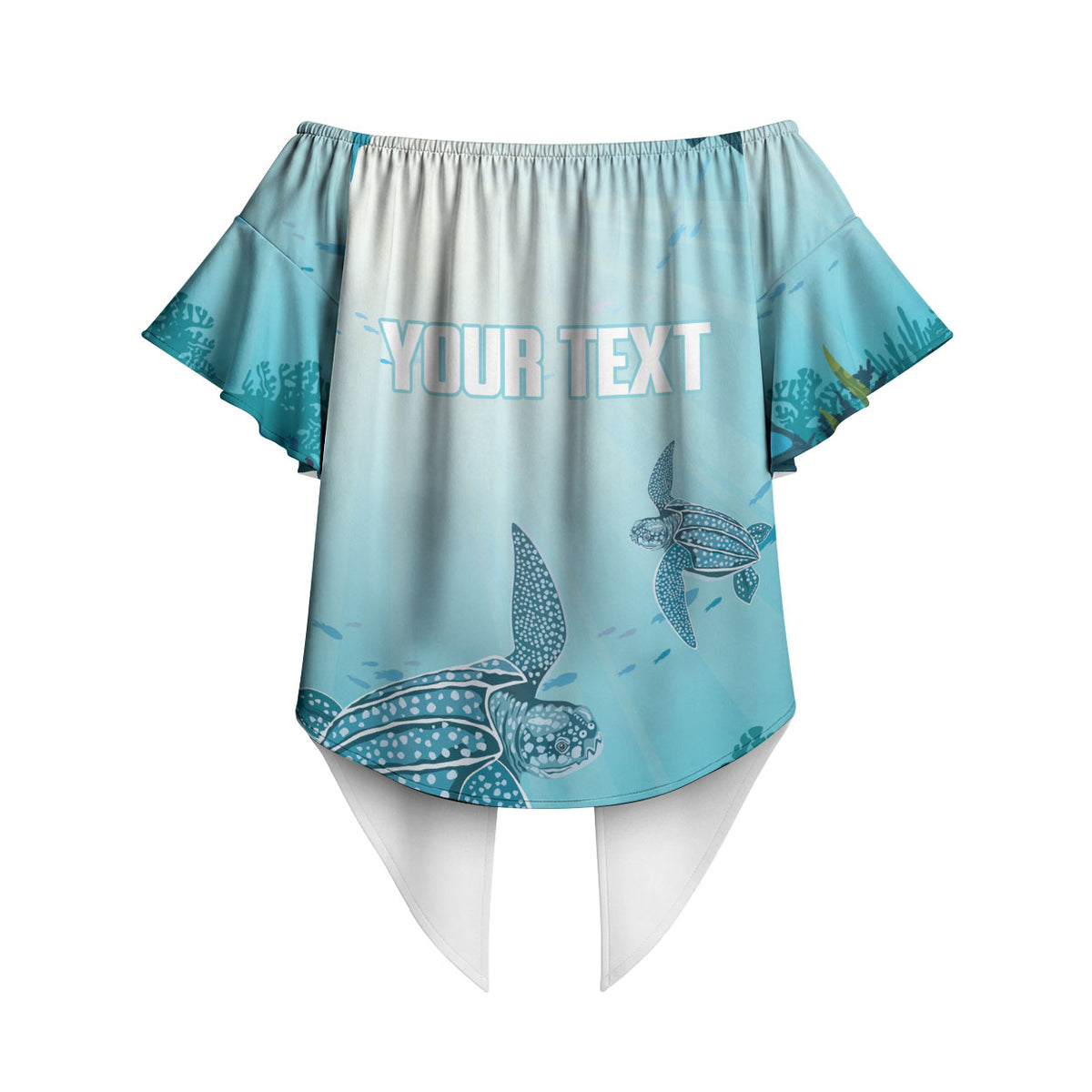 Personalized Dominica Freediving Off Shoulder Wrap Waist Top Leatherback Sea Turtle Ocean Style