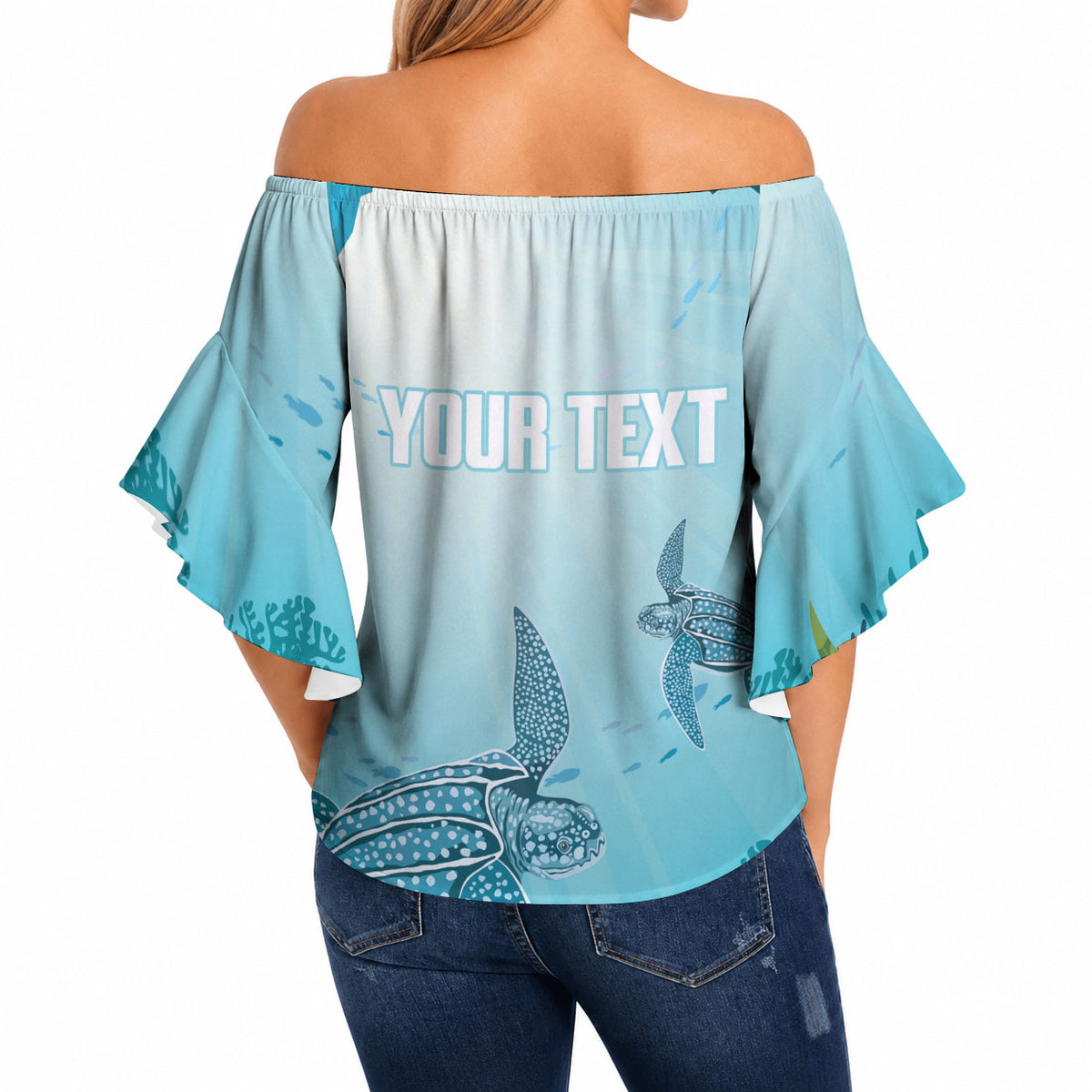 Personalized Dominica Freediving Off Shoulder Wrap Waist Top Leatherback Sea Turtle Ocean Style