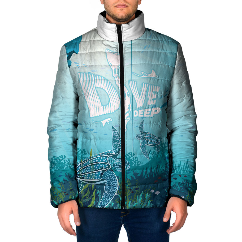 Personalized Dominica Freediving Padded Jacket Leatherback Sea Turtle Ocean Style