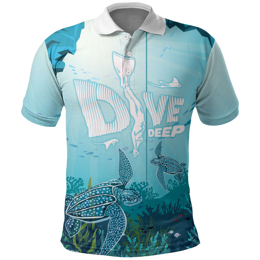 Personalized Dominica Freediving Polo Shirt Leatherback Sea Turtle Ocean Style