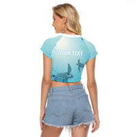 Personalized Dominica Freediving Raglan Cropped T Shirt Leatherback Sea Turtle Ocean Style