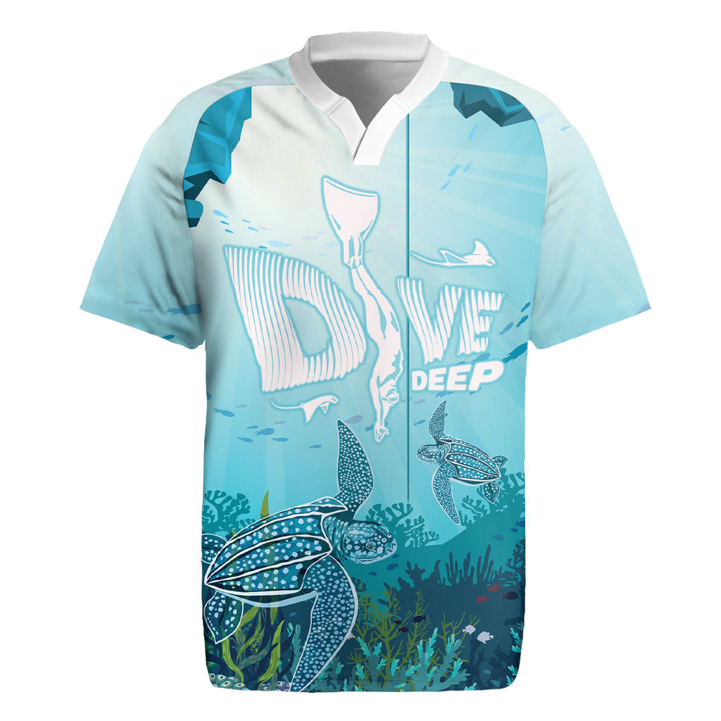 Personalized Dominica Freediving Rugby Jersey Leatherback Sea Turtle Ocean Style