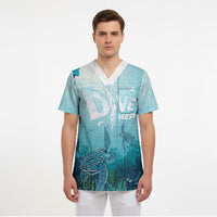 Personalized Dominica Freediving Scrub Top Leatherback Sea Turtle Ocean Style