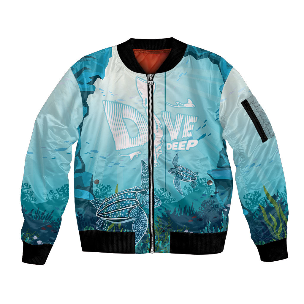 Personalized Dominica Freediving Sleeve Zip Bomber Jacket Leatherback Sea Turtle Ocean Style