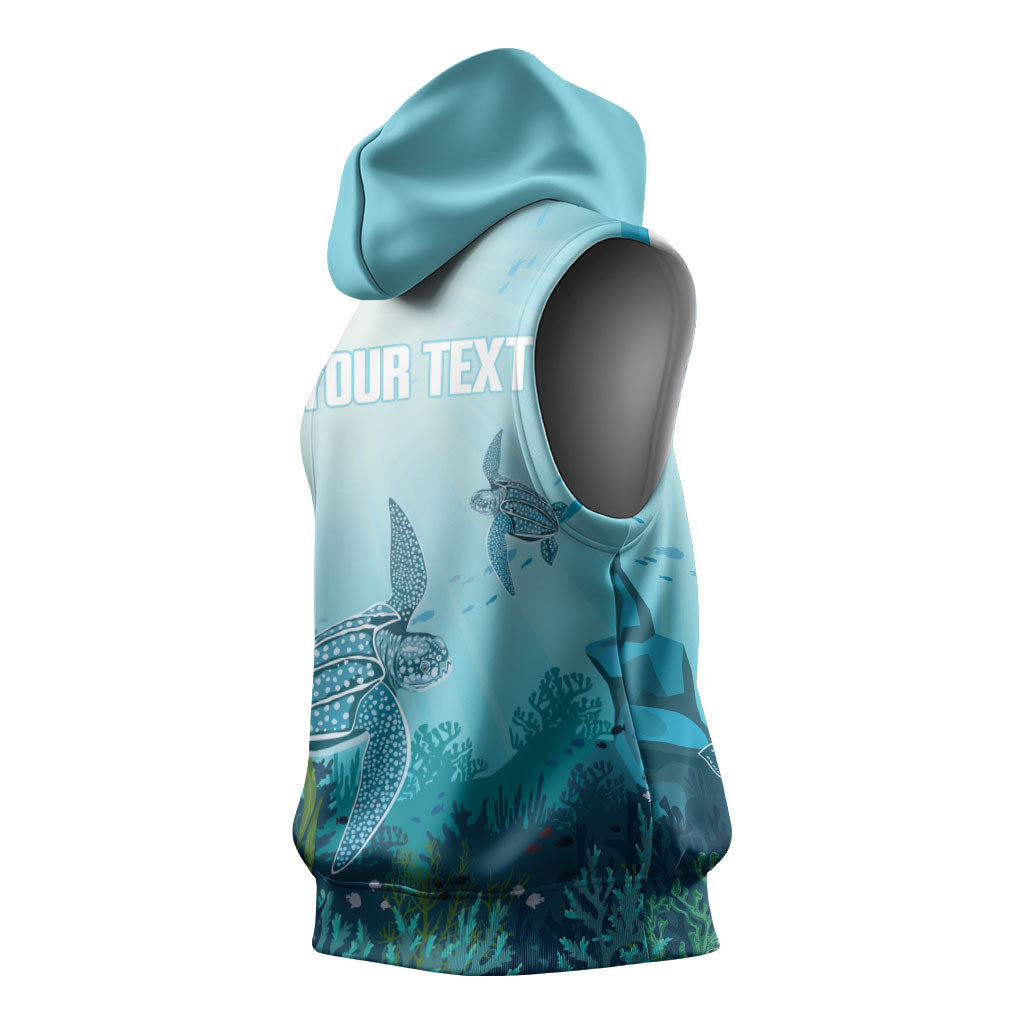 Personalized Dominica Freediving Sleeveless Hoodie Leatherback Sea Turtle Ocean Style