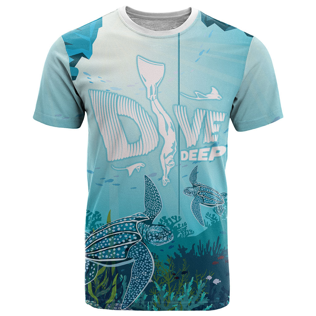 Personalized Dominica Freediving T Shirt Leatherback Sea Turtle Ocean Style