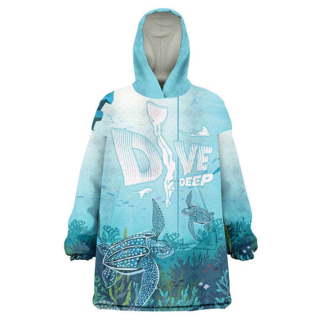 Personalized Dominica Freediving Wearable Blanket Hoodie Leatherback Sea Turtle Ocean Style
