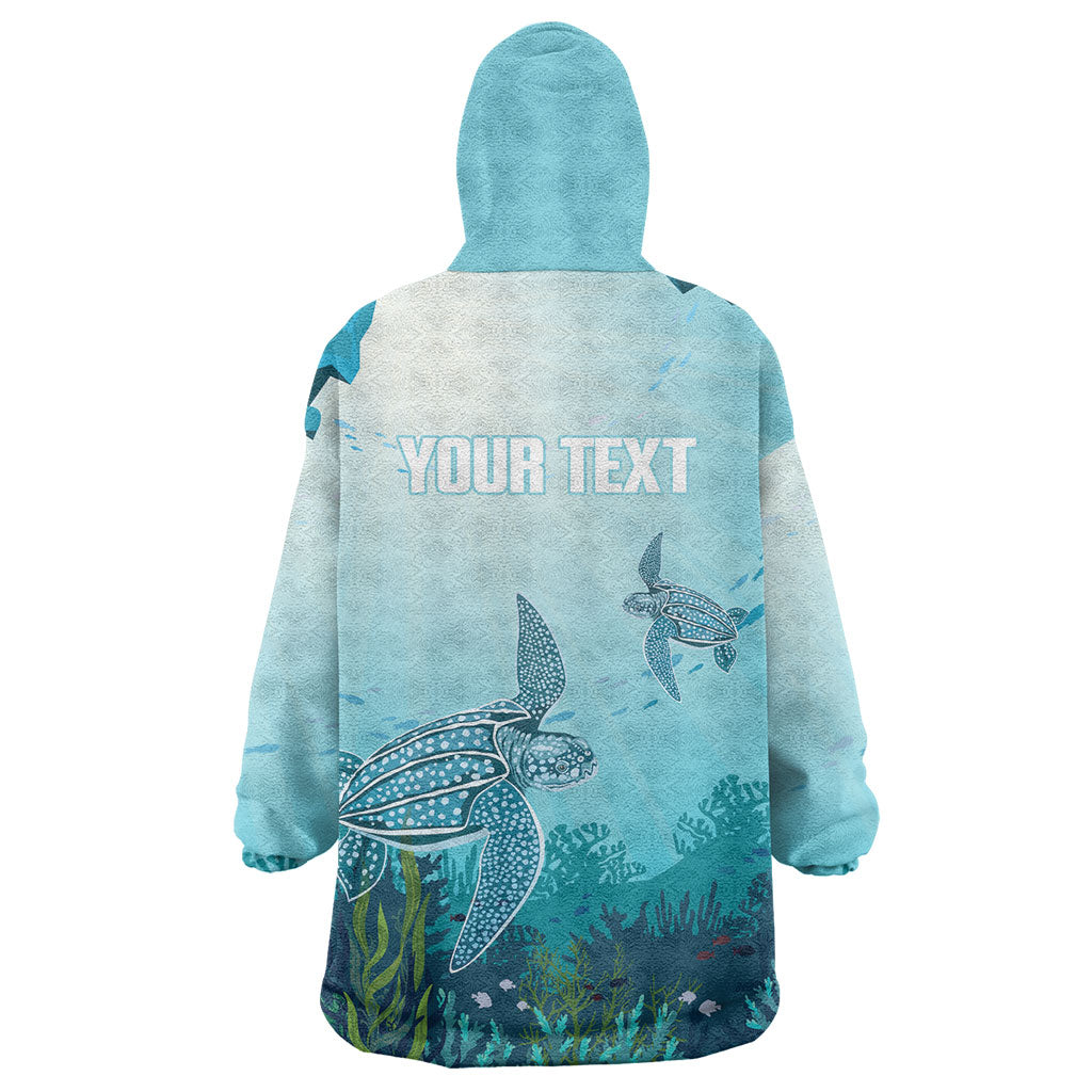 Personalized Dominica Freediving Wearable Blanket Hoodie Leatherback Sea Turtle Ocean Style