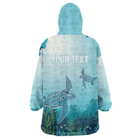 Personalized Dominica Freediving Wearable Blanket Hoodie Leatherback Sea Turtle Ocean Style