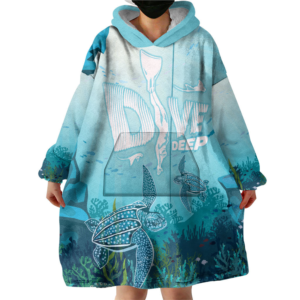 Personalized Dominica Freediving Wearable Blanket Hoodie Leatherback Sea Turtle Ocean Style