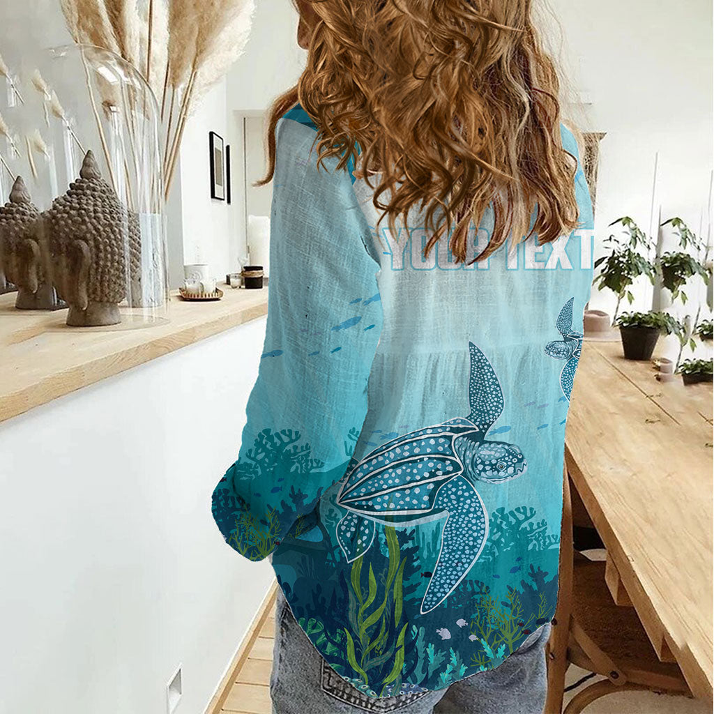 Personalized Dominica Freediving Women Casual Shirt Leatherback Sea Turtle Ocean Style