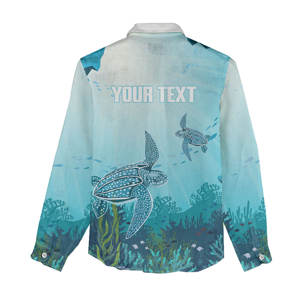 Personalized Dominica Freediving Women Casual Shirt Leatherback Sea Turtle Ocean Style