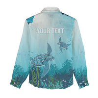 Personalized Dominica Freediving Women Casual Shirt Leatherback Sea Turtle Ocean Style