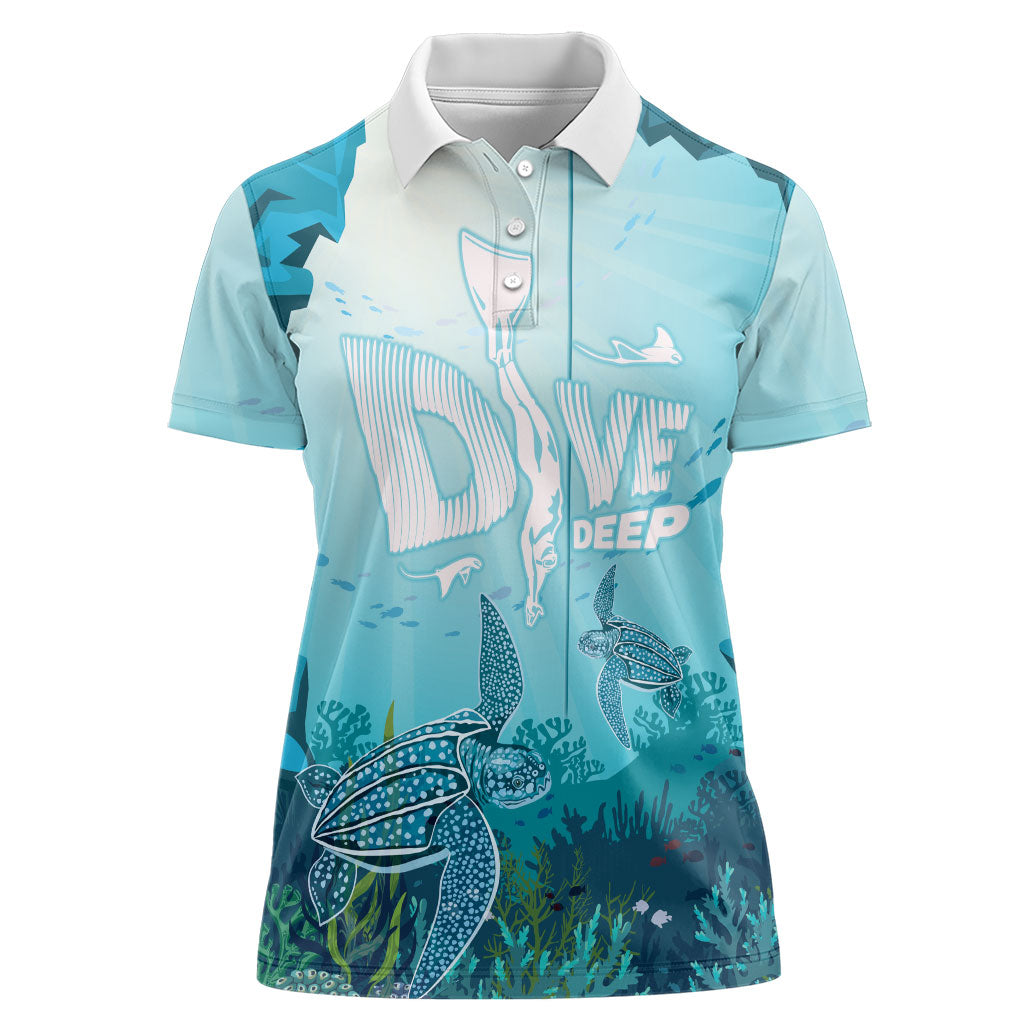 Personalized Dominica Freediving Women Polo Shirt Leatherback Sea Turtle Ocean Style