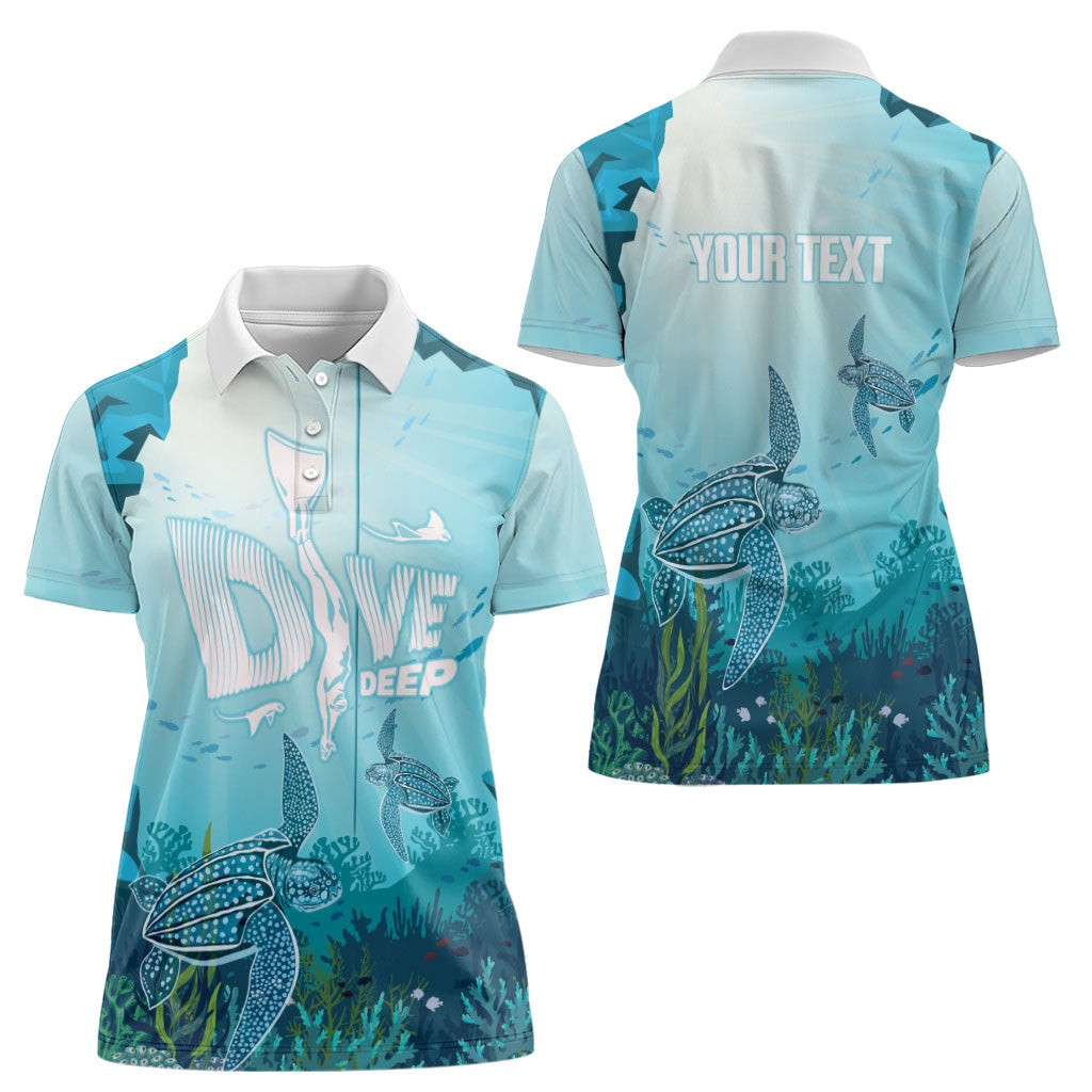 Personalized Dominica Freediving Women Polo Shirt Leatherback Sea Turtle Ocean Style