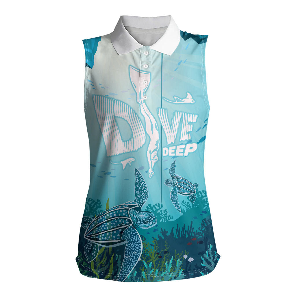 Personalized Dominica Freediving Women Sleeveless Polo Shirt Leatherback Sea Turtle Ocean Style