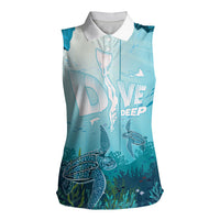 Personalized Dominica Freediving Women Sleeveless Polo Shirt Leatherback Sea Turtle Ocean Style