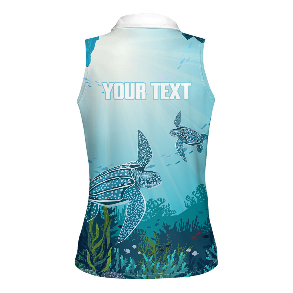 Personalized Dominica Freediving Women Sleeveless Polo Shirt Leatherback Sea Turtle Ocean Style