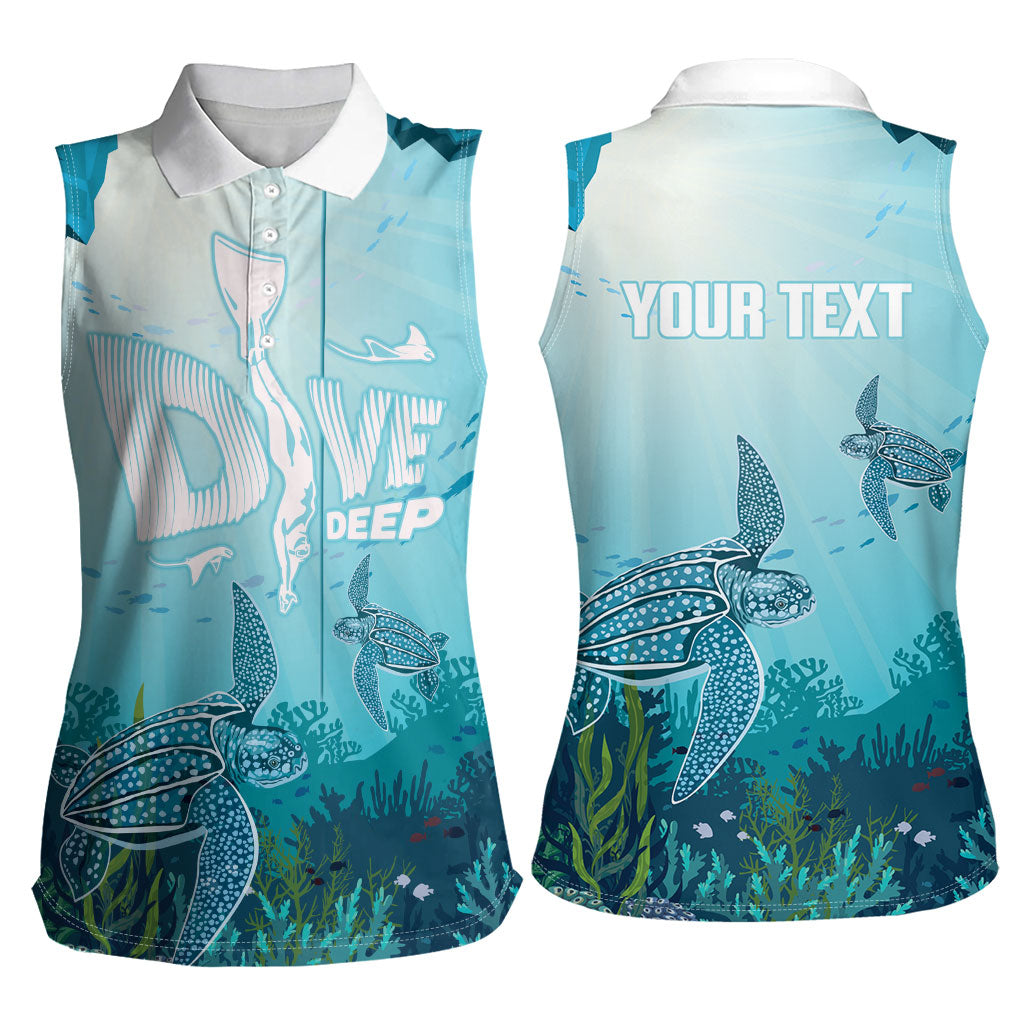 Personalized Dominica Freediving Women Sleeveless Polo Shirt Leatherback Sea Turtle Ocean Style