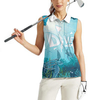 Personalized Dominica Freediving Women Sleeveless Polo Shirt Leatherback Sea Turtle Ocean Style