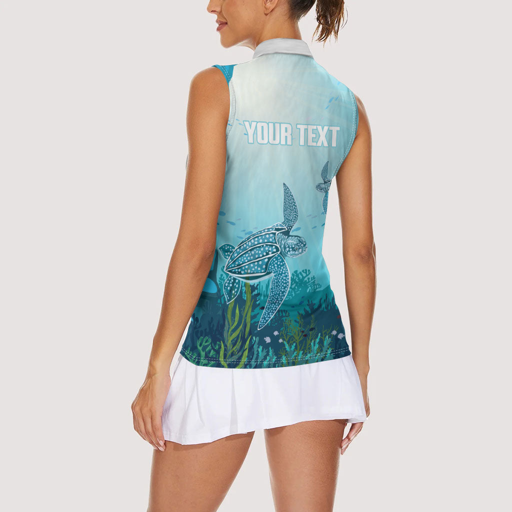 Personalized Dominica Freediving Women Sleeveless Polo Shirt Leatherback Sea Turtle Ocean Style