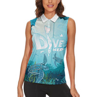 Personalized Dominica Freediving Women Sleeveless Polo Shirt Leatherback Sea Turtle Ocean Style
