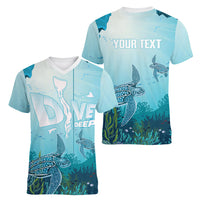 Personalized Dominica Freediving Women V-Neck T-Shirt Leatherback Sea Turtle Ocean Style